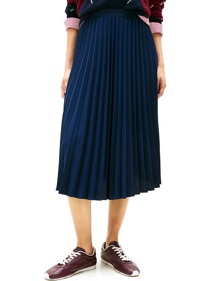 Tommy Hilfiger Μίντι Φούστα Υφασμάτινη Ψηλόμεση Πλισέ Navy Μπλε WW0WW48538-C1G