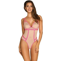 Obsessive Nudelia Sexy Κορμάκι Brazil See Through Μπεζ Φούξια