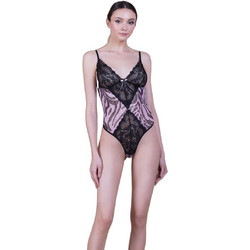 Milena By Paris Sexy Κορμάκι String See Through με Δαντέλα Μαύρο Ροζ 2383