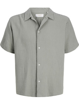 Jack & Jones Ανδρικό Πουκάμισο Βαμβακερό Κοντομάνικο Κανονική Γραμμή Χακί 12291812