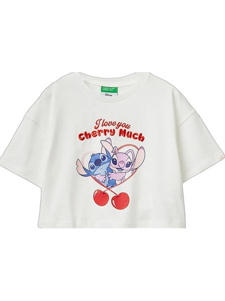 Benetton Lilo & Stitch Παιδικό Crop Top Κοντομάνικο Μπεζ 3I1XC10SS-074