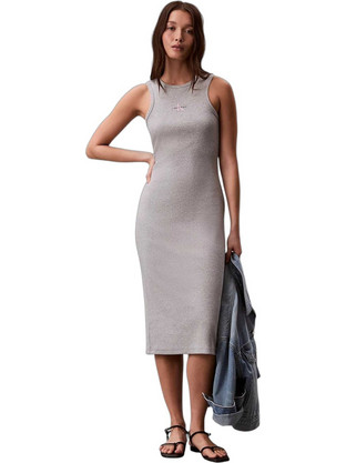 Calvin Klein Midi Καλοκαιρινό Καθημερινό Φόρεμα Ριπ Γκρι LV047F242G-P79