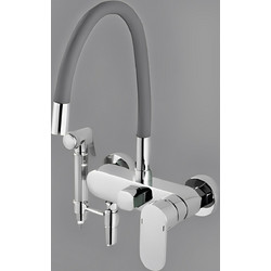 Bonken HT-1815 Μπαταρία Κουζίνας Τοίχου Τριπλής Παροχής Σπαστή Ανάμεικτη με Εύκαμπτο Ρουξούνι Γκρι