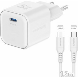 Swissten GaN Φορτιστής με Καλώδιο USB-C με Θύρα USB-C 20W Power Delivery White