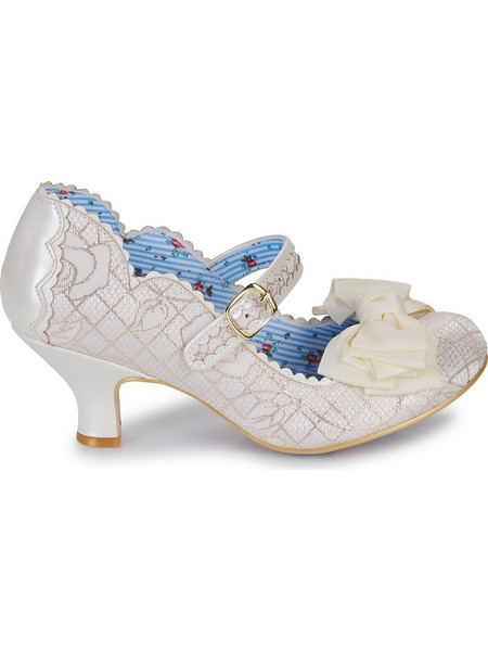 Irregular Choice Γόβες Δερμάτινες με Χοντρό Χαμηλό Τακούνι Μπαρέτα & Φιόγκο Μπεζ 4136-38AS
