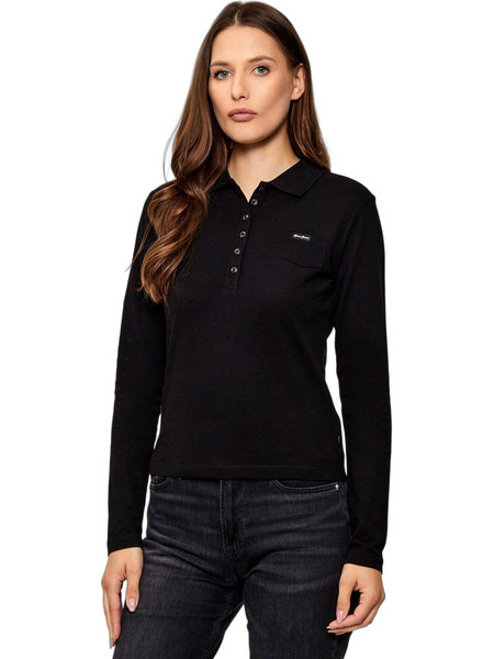 Guess Γυναικεία Μπλούζα Polo Μακρυμάνικη Μαύρη W5YP34KCYR1-JBLK