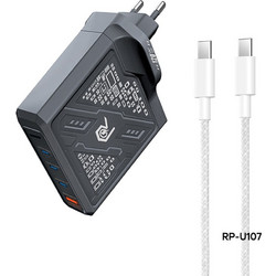 Remax Mecha Warrior Series RP-U107 Φορτιστής με Καλώδιο USB-C με Θύρα USB-A & 3 Θύρες USB-C 120W Power Delivery
