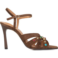 Inuovo Γυναικεία Πέδιλα Suede Καφέ με Λεπτό Ψηλό Τακούνι JM0882-262