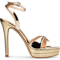 Envie Shoes Γυναικεία Πέδιλα Δερμάτινα Χρυσά με Λεπτό Ψηλό Τακούνι και Φιάπα E02-23761-59