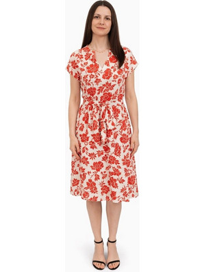 S.Oliver Midi Καλοκαιρινό Καθημερινό Φόρεμα Floral Μεταξωτό Εκρού 26170488