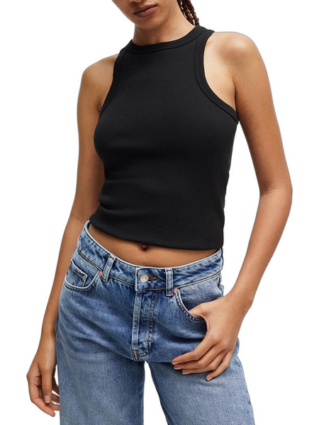 Hugo Boss Γυναικείο Καλοκαιρινό Crop Top Ριπ Μαύρο 50515651-001