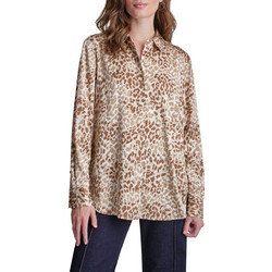 DKNY Μακρυμάνικο Γυναικείο Πουκάμισο Animal Print Εκρού DJ4W2029-F5E