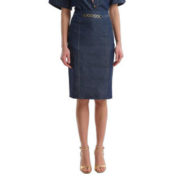 Fibes Fashion Μίντι Φούστα Τζιν Ψηλόμεση Pencil Navy Μπλε 04-8130