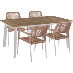 HomeMarkt Taber Σετ Τραπεζαρία Κήπου Αλουμίνιο 5τμχ Καφέ Λευκό HM10824.01