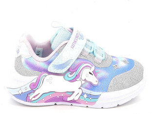Skechers Unicorn Chaser Παιδικά Sneakers με Φωτάκια Γαλάζια Ροζ Ασημί 302298N-SMLT