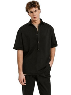 Edward Jeans Ανδρικό Πουκάμισο Βαμβακερό Κοντομάνικο Κανονική Γραμμή Μαύρο MP-N-SRT-S26-013