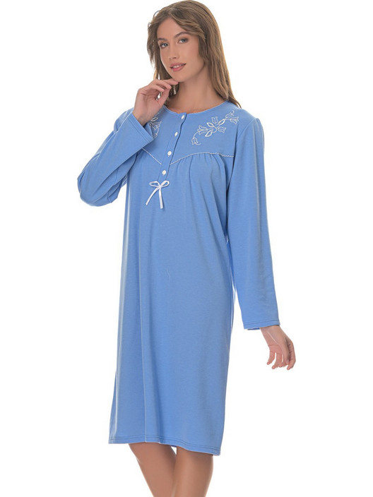 PNN Nightwear Xrysoula Νυχτικό Εγκυμοσύνης Βαμβακερό Χειμωνιάτικο Μπλε 1261-0463-1