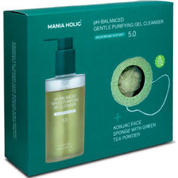 Mania Holic pH-Balanced Gentle Purifyng Gel Cleanser 200ml + Konjac Green Tea Powder Face Sponge
