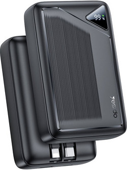 Yesido YP85 Power Bank 20000mAh 22.5W με Ενσωματωμένα Καλώδια USB-C & Lightning Quick Charge 4.0+ Black
