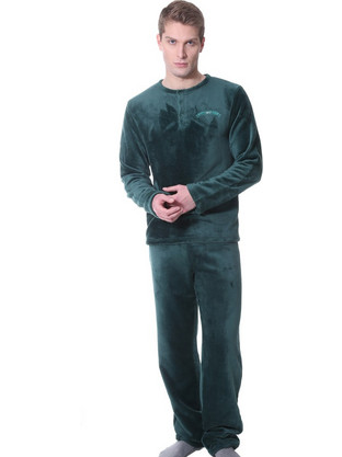 Lydia Creations Χειμωνιάτικες Ανδρικές Πιτζάμες Fleece με Κουμπιά Κυπαρισσί 26650