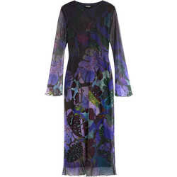 Desigual Leafs Midi Βραδινό Φόρεμα Μεταξωτό Navy Μπλε 26WWVW24-4092