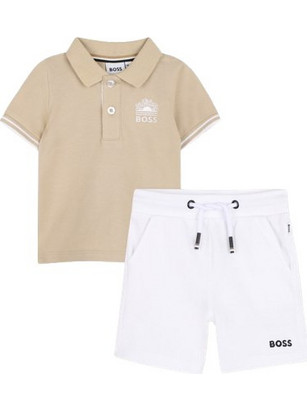 Hugo Boss Βρεφικό Σετ για Αγόρι Καλοκαιρινό Μπεζ Λευκό J52848-249