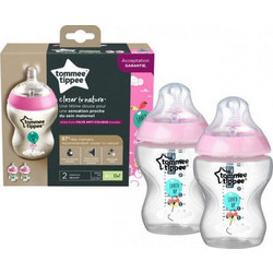 Tommee Tippee Closer To Nature Σετ Πλαστικά Μπιμπερό με Θηλή Σιλικόνης κατά των Κολικών 0+ Μηνών Loved Up Pink 260ml