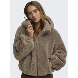 Only Γυναικεία Ζακέτα Fleece Μακριά με Κουκούλα και Φερμουάρ Καφέ 15379782