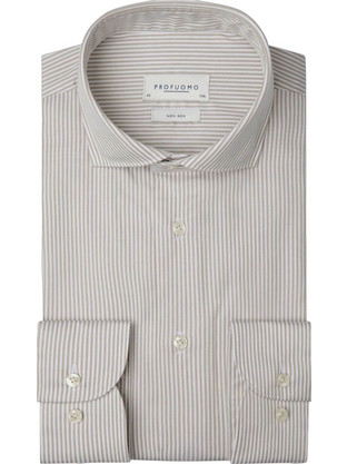 Profuomo Ανδρικό Πουκάμισο Twill Ριγέ Slim Fit Μπεζ PPXH30005B