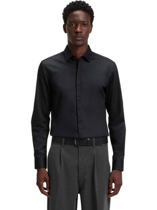 Hugo Ανδρικό Πουκάμισο Βαμβακερό Μακρυμάνικο Slim Fit Μαύρο 50570768-001
