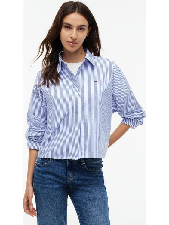 Tommy Jeans Μακρυμάνικο Γυναικείο Πουκάμισο Ριγέ Γαλάζιο DW0DW23440-0A8