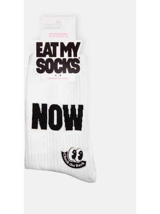 Eat My Socks Now Ανδρικές Κάλτσες Ψηλές με Σχέδια Λευκές EMSSASTCNOW