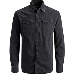 Jack & Jones Ανδρικό Πουκάμισο Τζιν Μακρυμάνικο Slim Fit Μαύρο 12138115
