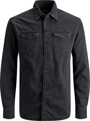 Jack & Jones Ανδρικό Πουκάμισο Τζιν Μακρυμάνικο Slim Fit Μαύρο 12138115