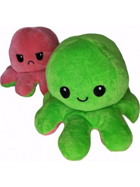 Χταπόδι διπλής όψης λούτρινο emotional reversible octopus plush 20 εκ - 5329 - Πράσινο λαχανί / Ροζ σκούρο