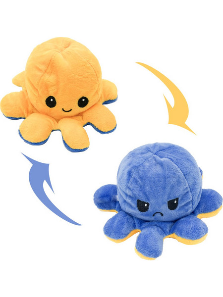 Reversible octapus plush λούτρινο χταπόδι που αλλάζει διάθεση με μία κίνηση - Small - Κίτρινο/Blue