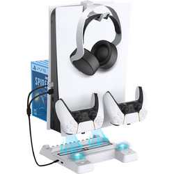 NexiGo Cooling Stand for PS5 (not Slim) with Dual Controller Charging Station, Headset Holder, Vertical Stand for PS5 Console, Charging Station for PS5 DualSense Controller, 11 Piece Game Rack Organis