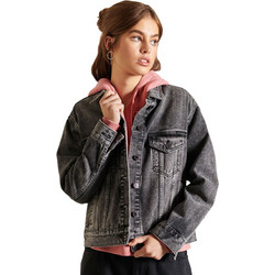 Superdry Boyfriend Γυναικείο Μπουφάν Τζιν Κοντό Ανθρακί W5010931A-6DP