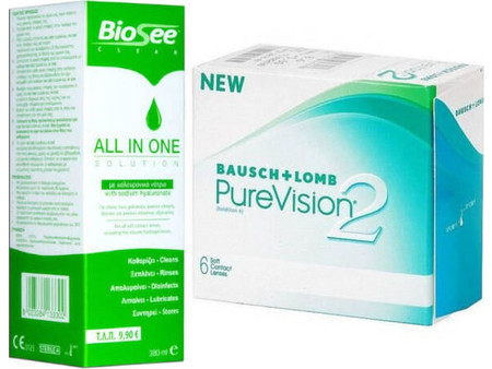 Bausch & Lomb Purevision Μηνιαίοι Φακοί Επαφής Σιλικόνης Υδρογέλης 6τμχ + 1 Υγρό Biosee 380ml