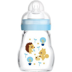 Mam Feel Good Γυάλινο Μπιμπερό με Θηλή Σιλικόνης 0m+ Blue Hedhodge 170ml