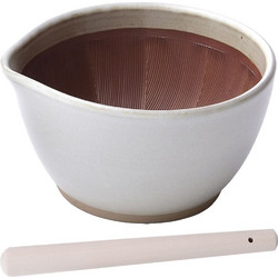 Γουδί SURIBACHI MOTOSHIGE 18 5x18xΥ10cm με γουδοχέρι SURIKOGI 30cm λευκό made in Japan c432733