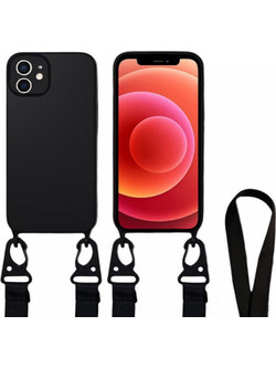 ΘΗΚΗ IPHONE 12 6.1" CROSSBODY SILICONE ΜΕ STRAP ΚΑΙ CAMERA GUARD ΜΑΥΡΟ