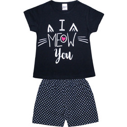 Pretty Baby Meow Παιδική Πιτζάμα Βαμβακερή Καλοκαιρινή Navy Μπλε 63133