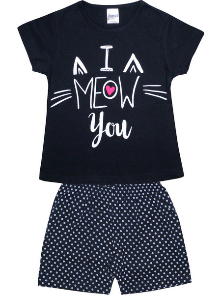 Pretty Baby Meow Παιδική Πιτζάμα Βαμβακερή Καλοκαιρινή Navy Μπλε 63133