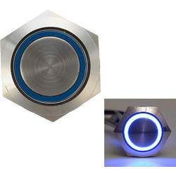 22mm 12V LED illuminated Metal Latching Self-Lock Switch - Blue (IP67)