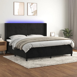 vidaXL Κρεβάτι Boxspring Βελούδινο με Στρώμα & LED Μαύρο 200x200cm 3139465