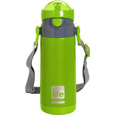 Ecolife Kids Thermos Παιδικό Μπουκάλι Θερμός Ανοξείδωτο με Καλαμάκι Lime 400ml