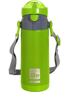 Ecolife Kids Thermos Παιδικό Μπουκάλι Θερμός Ανοξείδωτο με Καλαμάκι Lime 400ml
