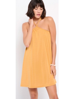 Funky Buddha Mini Καλοκαιρινό Φόρεμα για Γάμο / Βάπτιση Κίτρινο FBL007-146-13