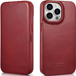 iCarer CE Oil Wax Premium Leather Folio MagSafe Book Red (iPhone 14 Pro)